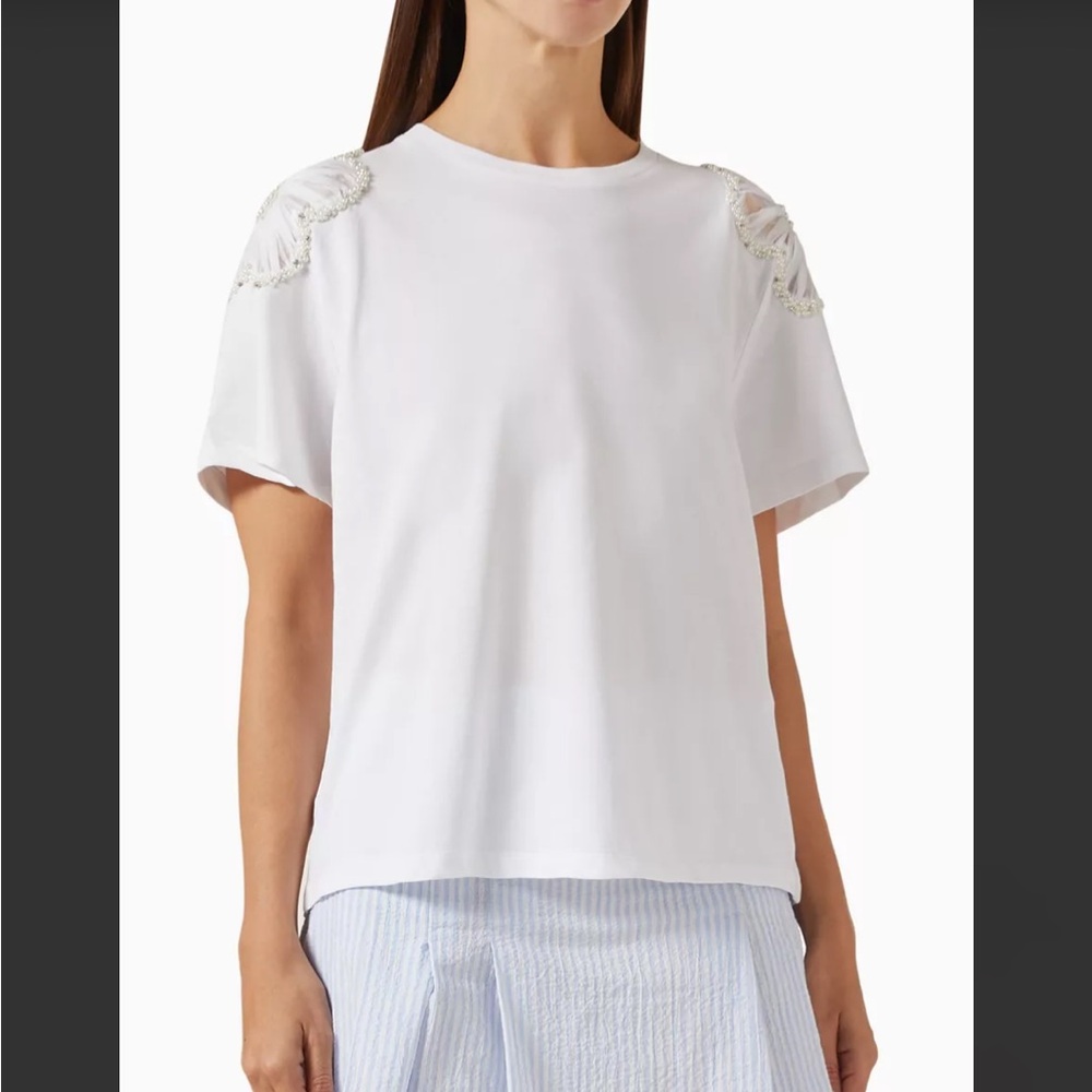 NWT Sandro T-SHIRT WITH EMBROIDERED FLOWERS